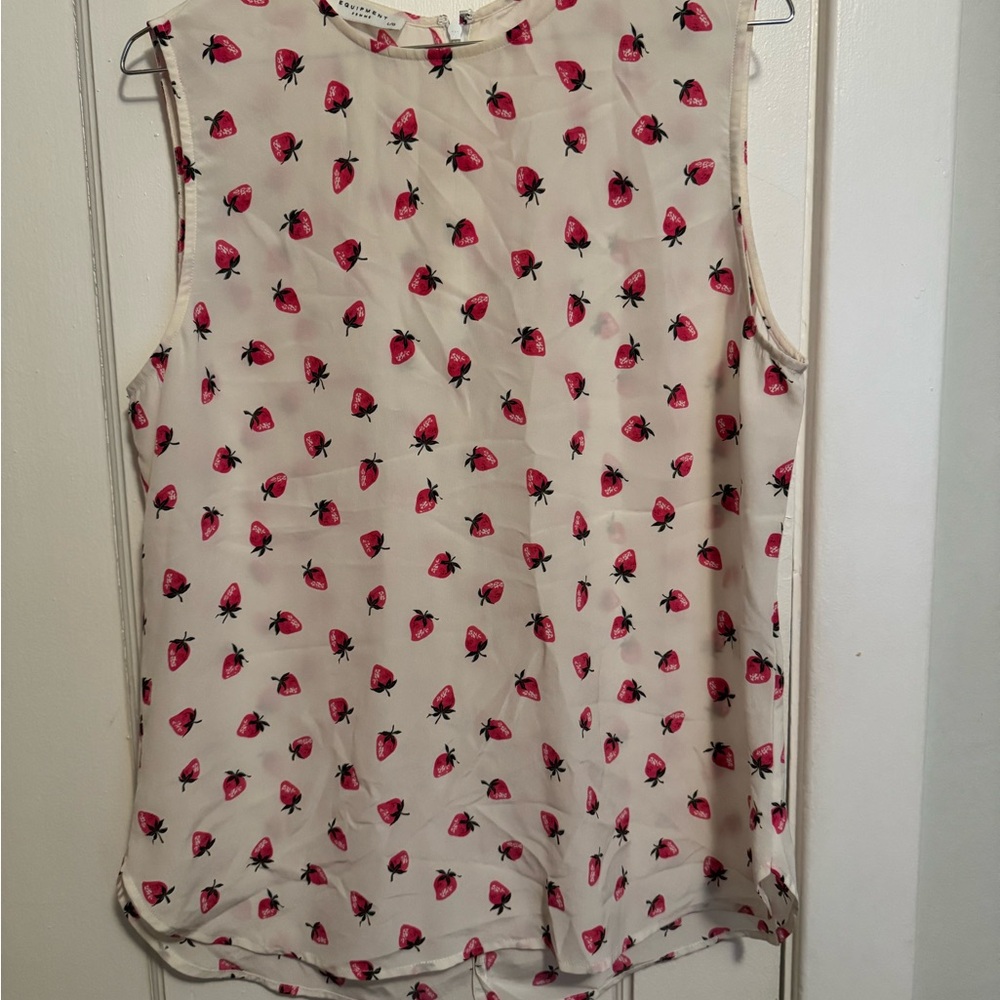 Equipment Silk Strawberry Print Sleeveless Top